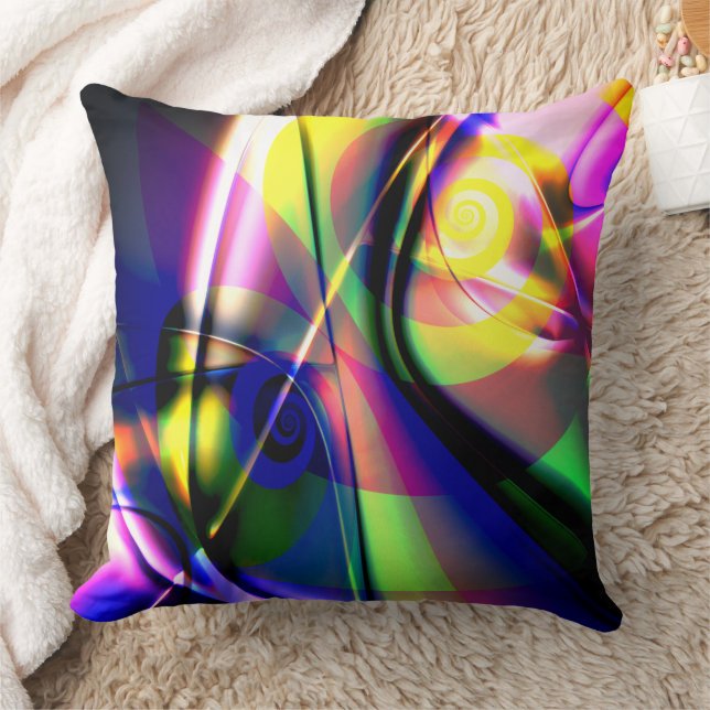 Convex twisted blue a yellow spiral ghost on pink throw pillow (Blanket)