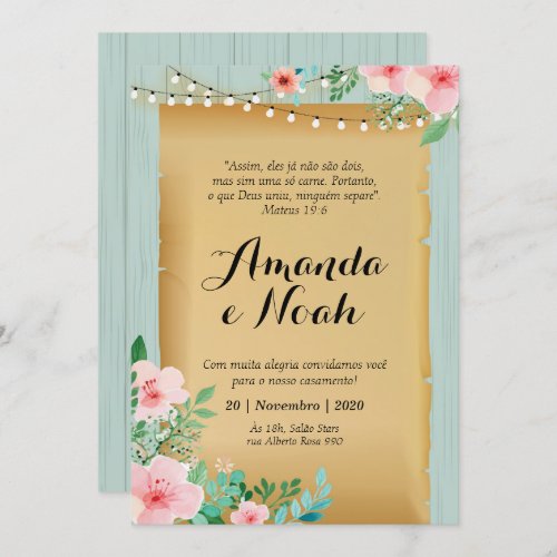 Convite de Casamento amadeirado turquesa Invitation