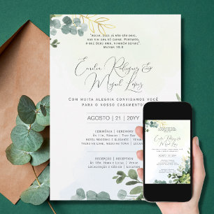 Convite de Casamento Folhas Verdes Portuguese Invitation