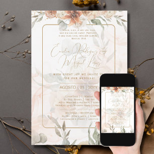 Convite de Casamento Folhas Verdes Portuguese Invitation
