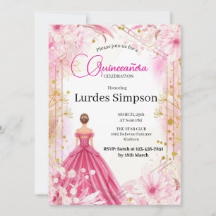 Convite Quinceañera invitation Floral Pink