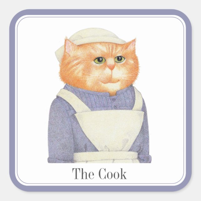 COOK CAT Large Square Stickers + Text (Front)