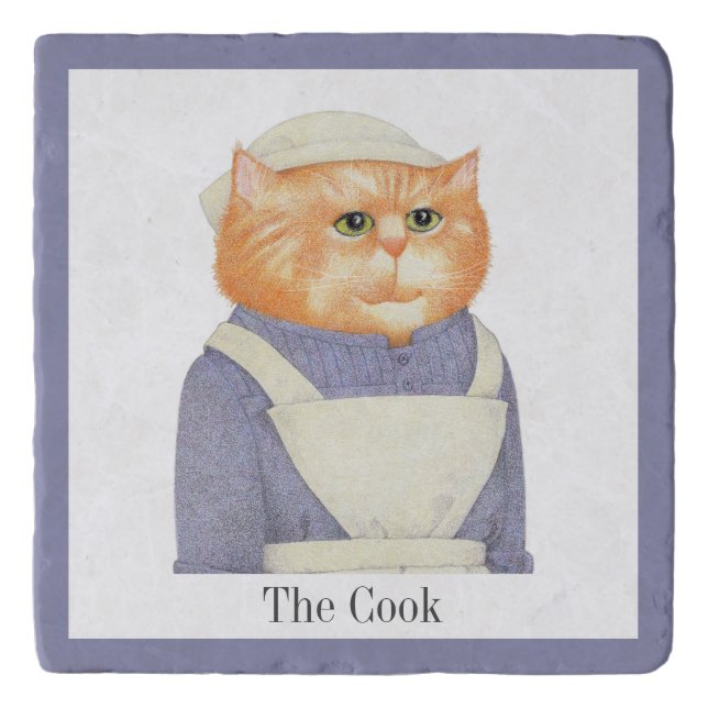 COOK CAT Marble Stone Trivet + Text (Front)