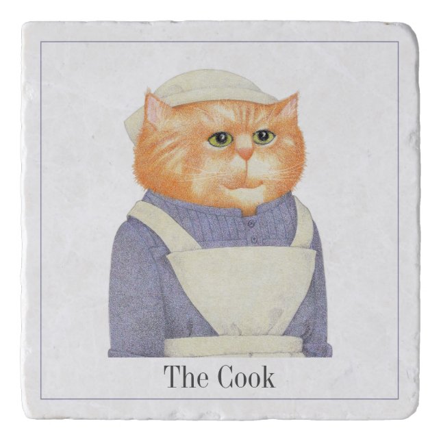 COOK CAT Marble Stone Trivet + Text II (Front)