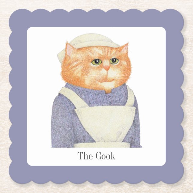 COOK CAT Scalloped Square Coasters + Text (Front)