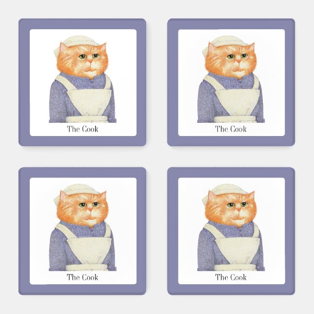 COOK CAT Square Acrylic Coasters + Text (Set)