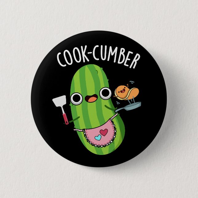 Cook-cumber Funny Cucumber Pun Dark BG Button (Front)