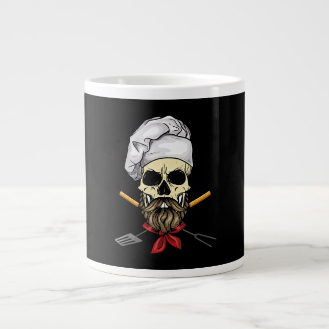 Cook Grill Master Chef Skull Face Halloween Gift Giant Coffee Mug (Front)