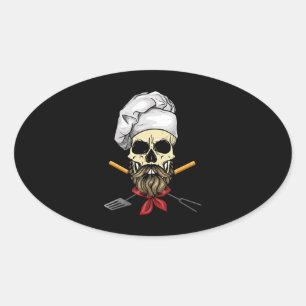 Cook Grill Master Chef Skull Face Halloween Gift Oval Sticker