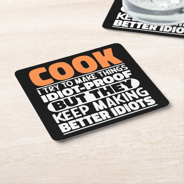 Cook I Try To Make Things Funny Sayings Cooking Square Paper Coaster (Angled)