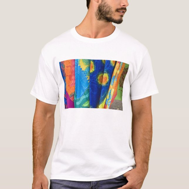 Cook Islands, Rarotonga. Batik cloth Punanga Nui T-Shirt (Front)