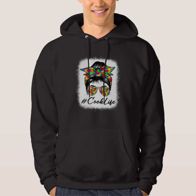 Cook Messy Bun Women Supporting Autism Awareness M Hoodie (Front)