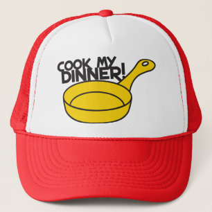 cook my dinner! with saucepan frying pan trucker hat