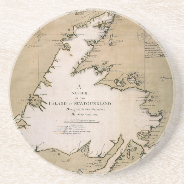 COOK: NEWFOUNDLAND, 1763 DRINK COASTER (Front)