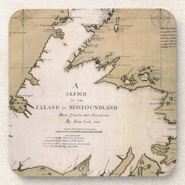 COOK: NEWFOUNDLAND, 1763 DRINK COASTER (Front)