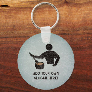 Cook or Chef - Guy Stirring Pot - text both sides Keychain