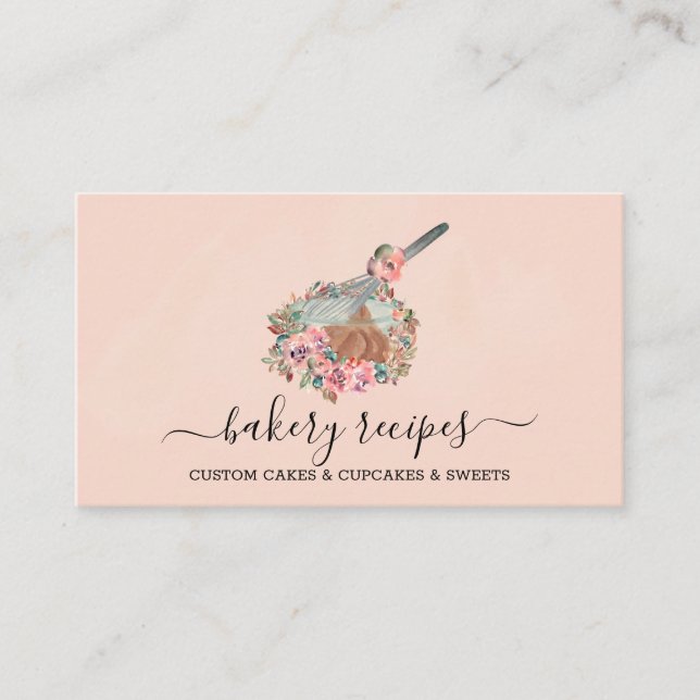 Cook Recipe Whisk Dough Bowl Blush Pink Business Card (Front)