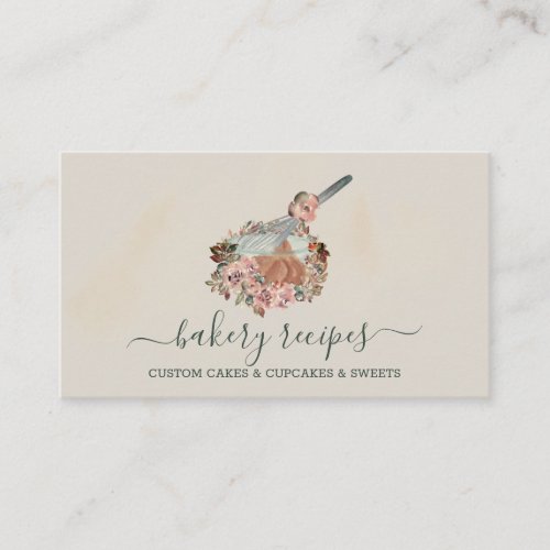 Cook Recipe Whisk Dough Bowl sage rustic gold Business Card