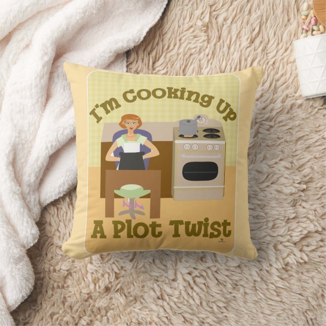 Cook Up Plot Twist Retro Housewife Writer Throw Pillow (Blanket)