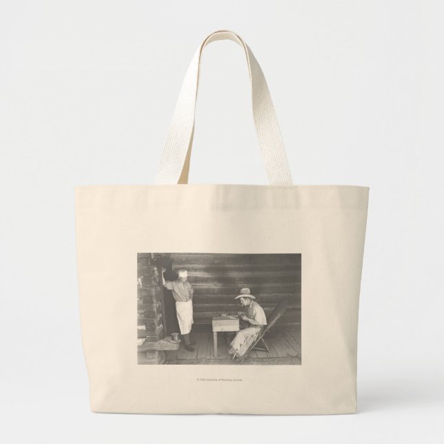 Cook watching a cowboy play cards 2 large tote bag (Front)