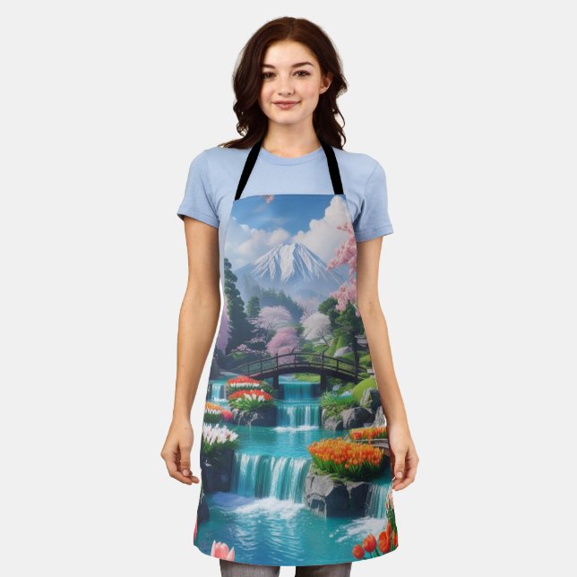 Cook with Calm – Serene Mountain Garden Apron (Worn)