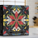 Cookbook | Black Colorful Kitchen Tile Design 3 Ring Binder<br><div class="desc">Modern cookbook binder for organizing your family's recipes, meal planning or other subject. Features a stylish kitchen tile design in a colorful palette against a black background with customizable text presented on coordinating black banners. Shown with the text "COOKBOOK" on the front cover in modern typography and custom family name...</div>