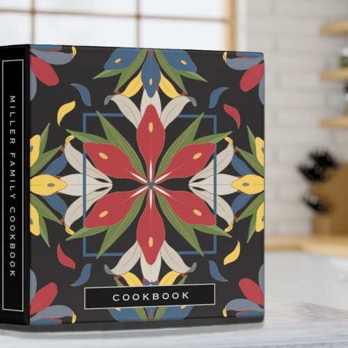 Cookbook  Black Colorful Kitchen Tile Design 3 Ring Binder