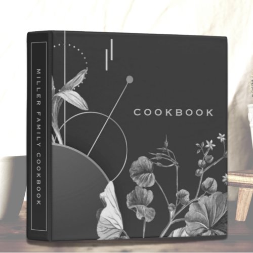 Cookbook  Black White  Gray Botanical 3 Ring Binder