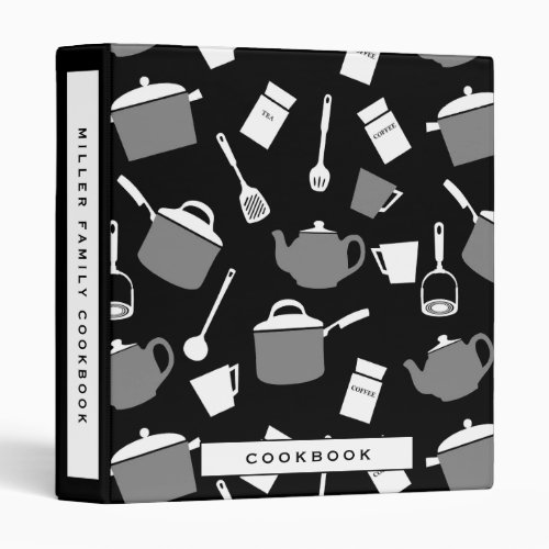 Cookbook  Black White  Gray Kitchen Pattern 3 Ring Binder