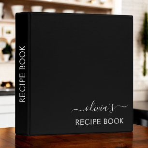 Cookbook Black White Script Monogram 3 Ring Binder