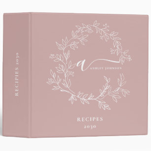 Cookbook Blush Dusty Pink Script Monogram 3 Ring Binder