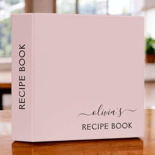 Cookbook Blush Dusty Pink Script Monogram 3 Ring Binder