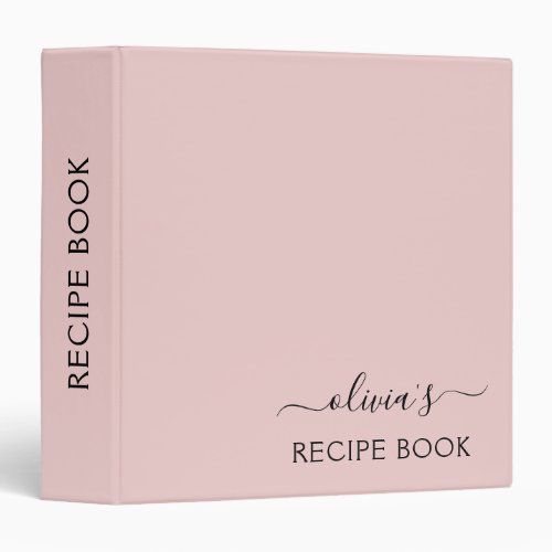 Cookbook Blush Dusty Pink Script Monogram 3 Ring Binder