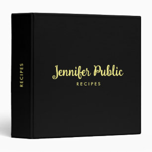 Cookbook Calligraphy Name Black Gold Recipe Book 3 Ring Binder