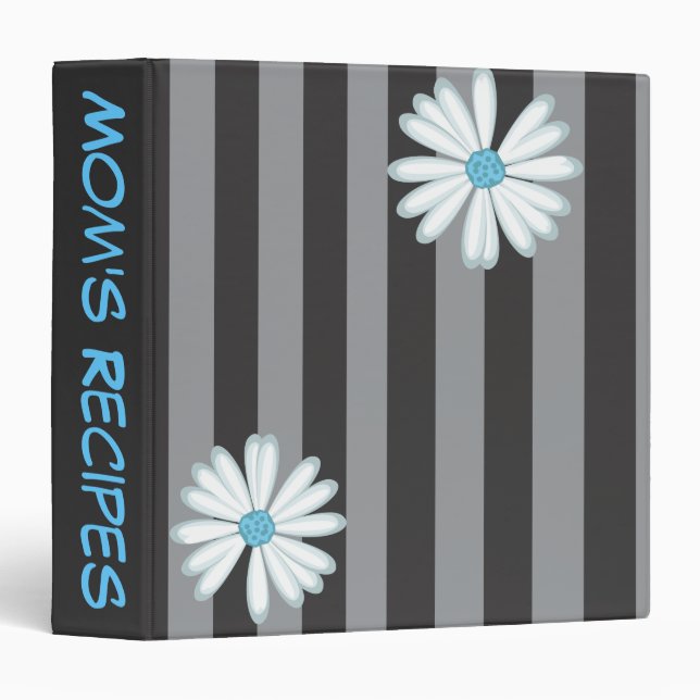 Cookbook Daisy Flowers and Black Stripe Design 3 Ring Binder (Front/Spine)