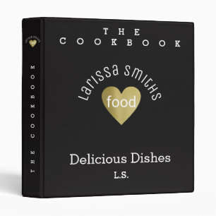 Cookbook Delicious dishes, love food, black 3 Ring Binder