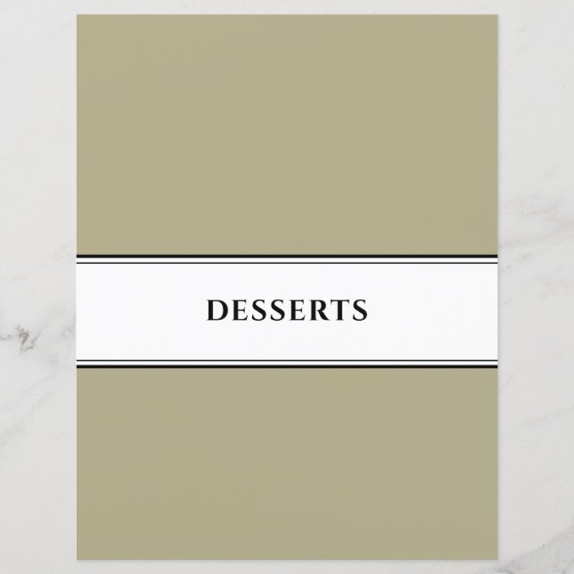 Cookbook Divider | Desserts | Sage Black White (Front)