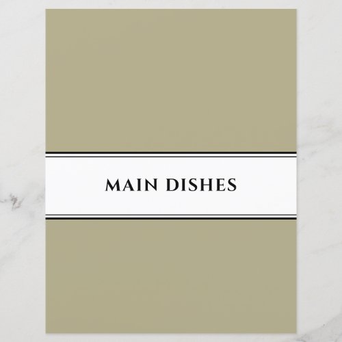 Cookbook Divider  Main Dishes  Sage Black White