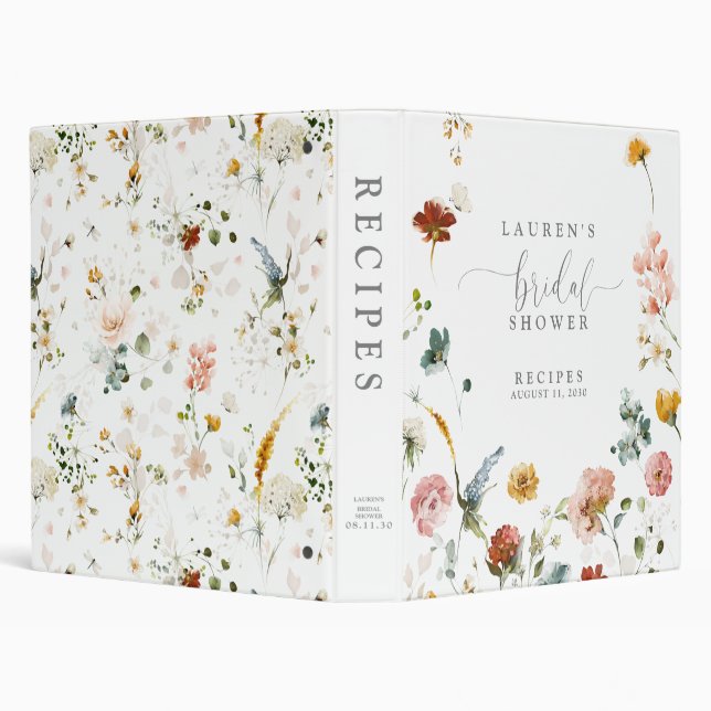 Cookbook Elegant Watercolor Flowers Shower Recipe 3 Ring Binder (Background)
