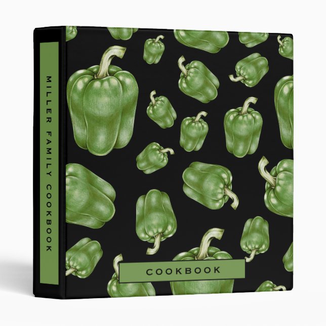 Cookbook | Family Name | Green Bell Peppers 3 Ring Binder (Front/Spine)