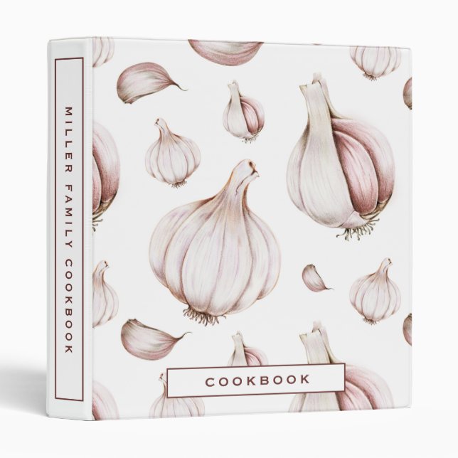 Cookbook | Family Name | White Garlic Pattern 3 Ring Binder (Front/Spine)
