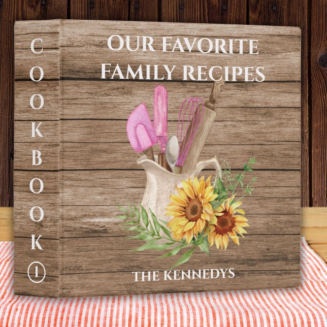 Cookbook Farmhouse Family Recipe Wood Sunflower 3 Ring Binder (Cookbook Farmhouse Family Recipe Wood Sunflower 3 Ring Binder
)