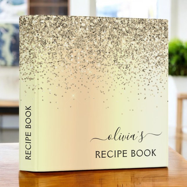 Cookbook Gold Glitter Monogram Recipe Book 3 Ring Binder (Creator Uploaded)