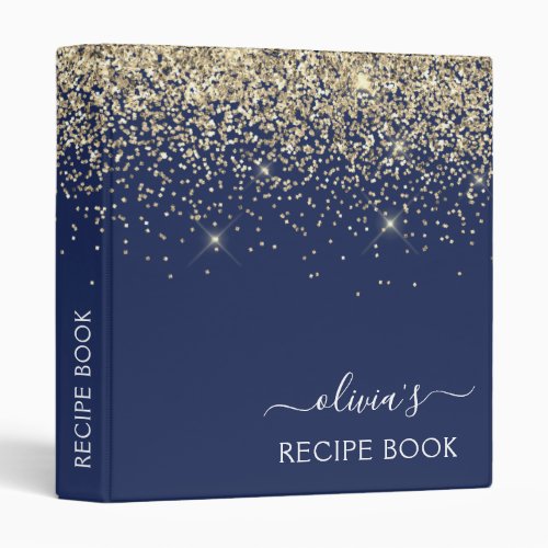 Cookbook Gold Navy Blue Glitter Recipe Book 3 Ring Binder