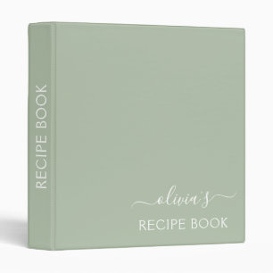 Cookbook Green Sage Script Monogram 3 Ring Binder
