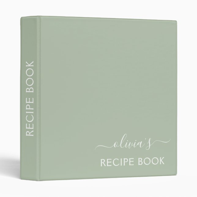 Cookbook Green Sage Script Monogram 3 Ring Binder (Front/Spine)