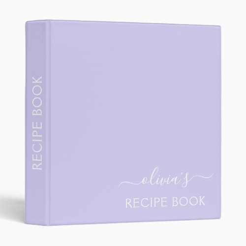 Cookbook Lavender Purple Script Monogram 3 Ring Binder