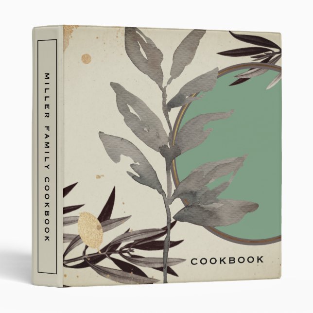 Cookbook | Modern Artistic Botanical | Mint 3 Ring Binder (Front/Spine)