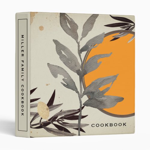 Cookbook  Modern Artistic Botanical  Orange 3 Ring Binder