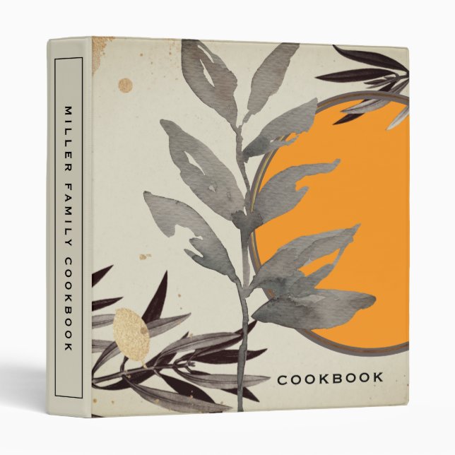 Cookbook | Modern Artistic Botanical | Orange 3 Ring Binder (Front/Spine)